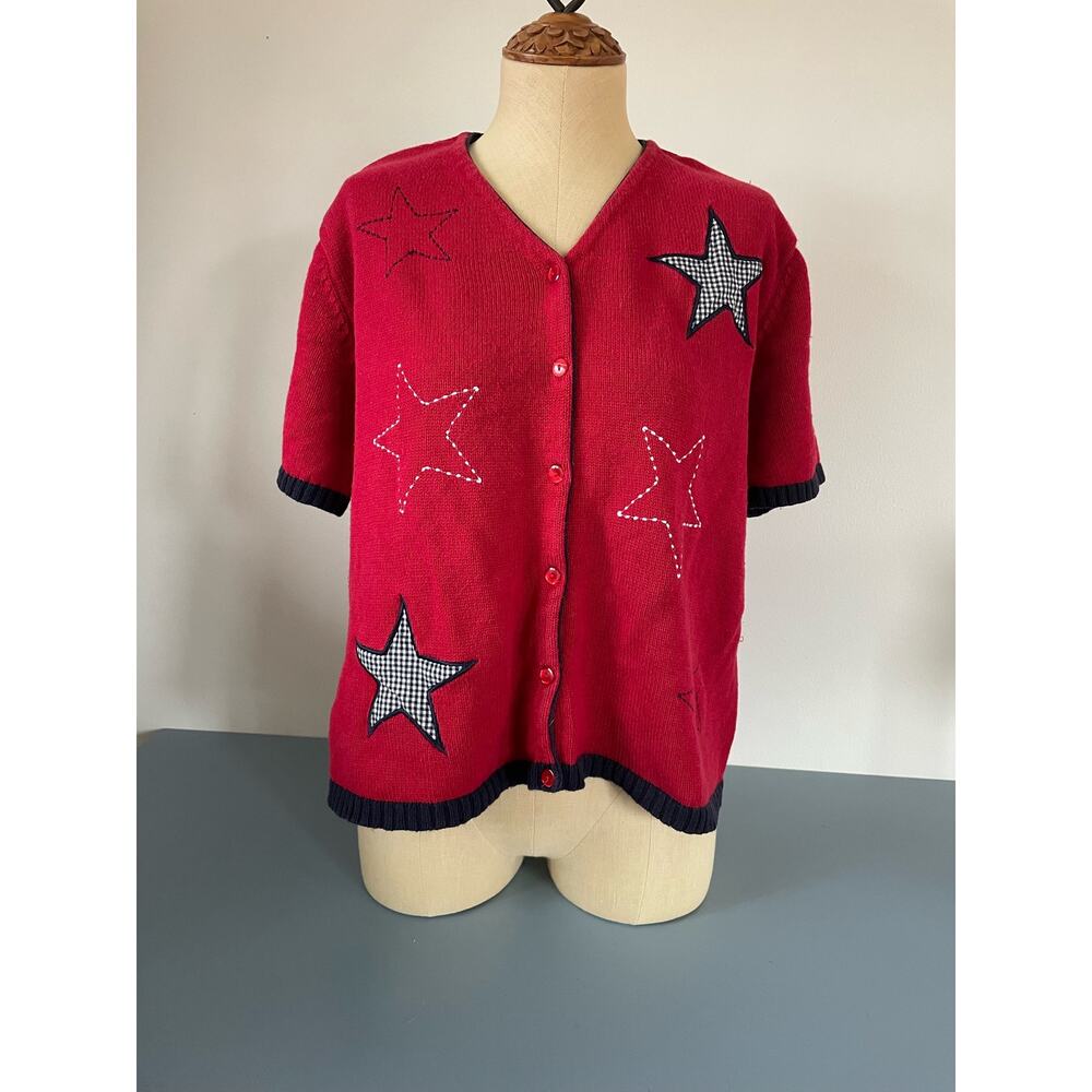 Norton Studio vintage Americana womens red short sleeve cardigan size L